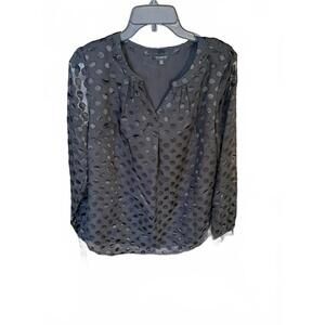 Talbots Black Sheer Polka Dot Blouse Gothic Dark Academia - Medium
